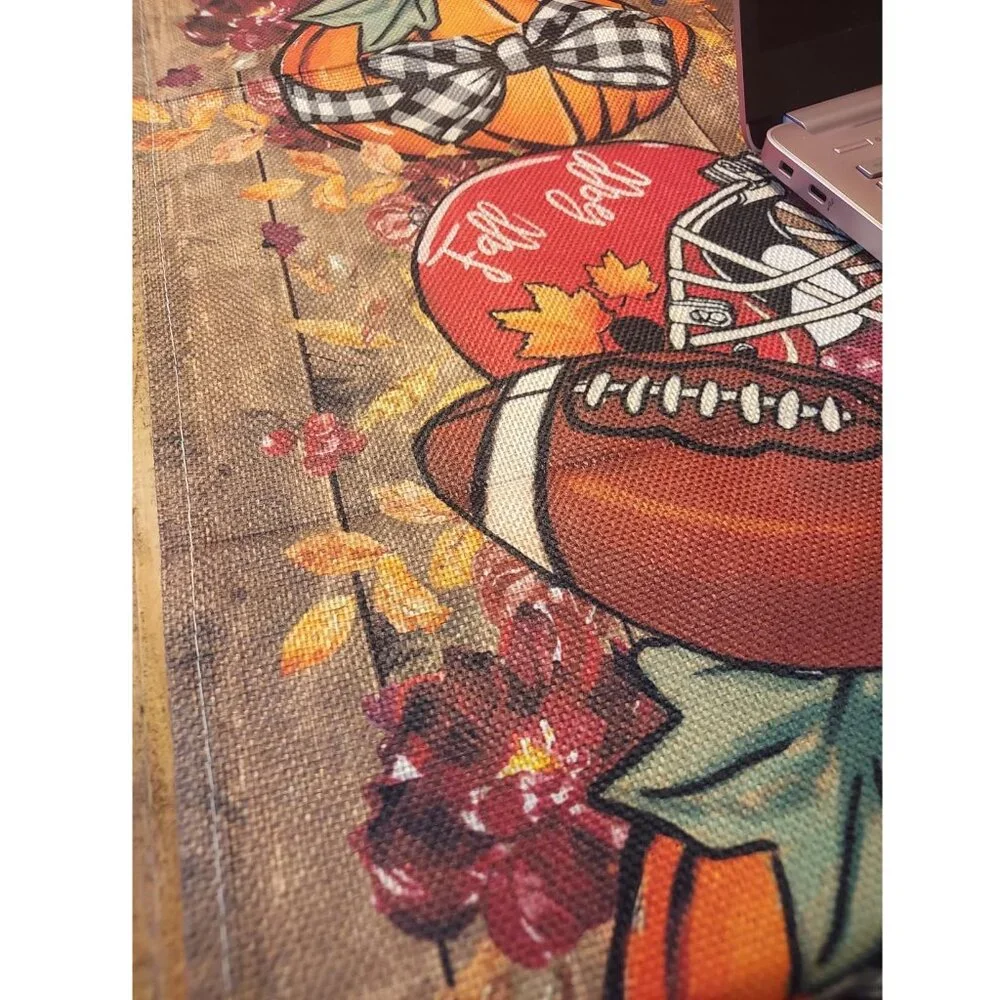 Football Table Runner Pumpkin Fall Decor Autumn Thanksgiving Decoration Cloth
